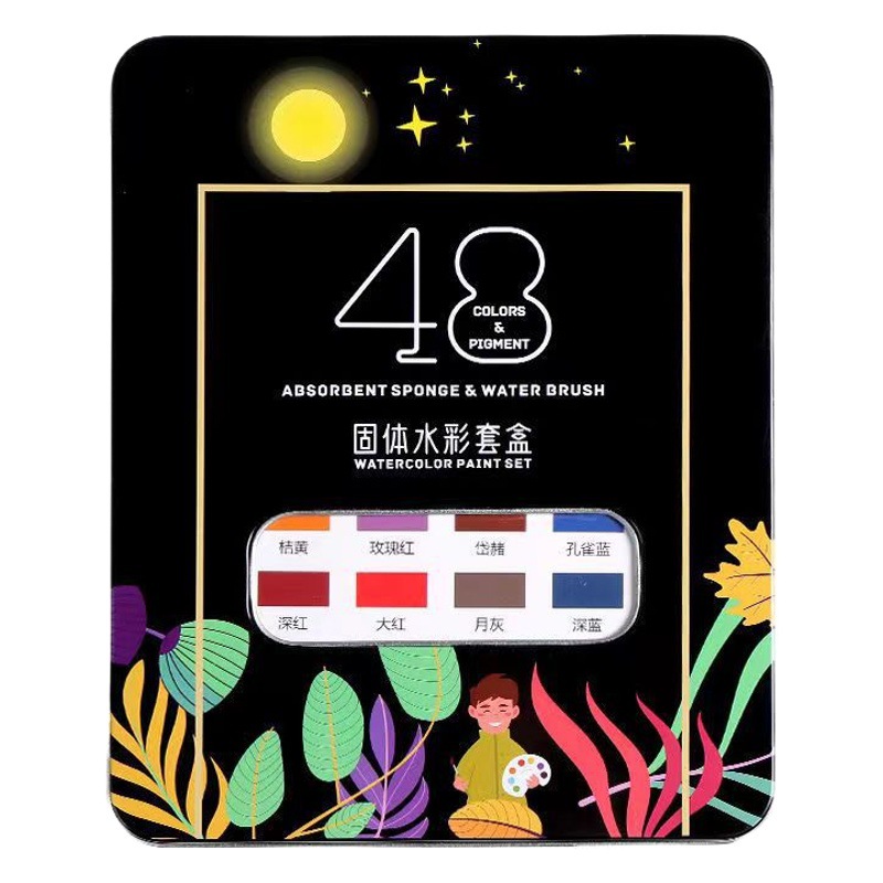 Fábrica transfronteriza traje de pintura de acuarela sólida al por mayor caja de hierro niños pintura de acuarela pintura en polvo pastel conjunto completo