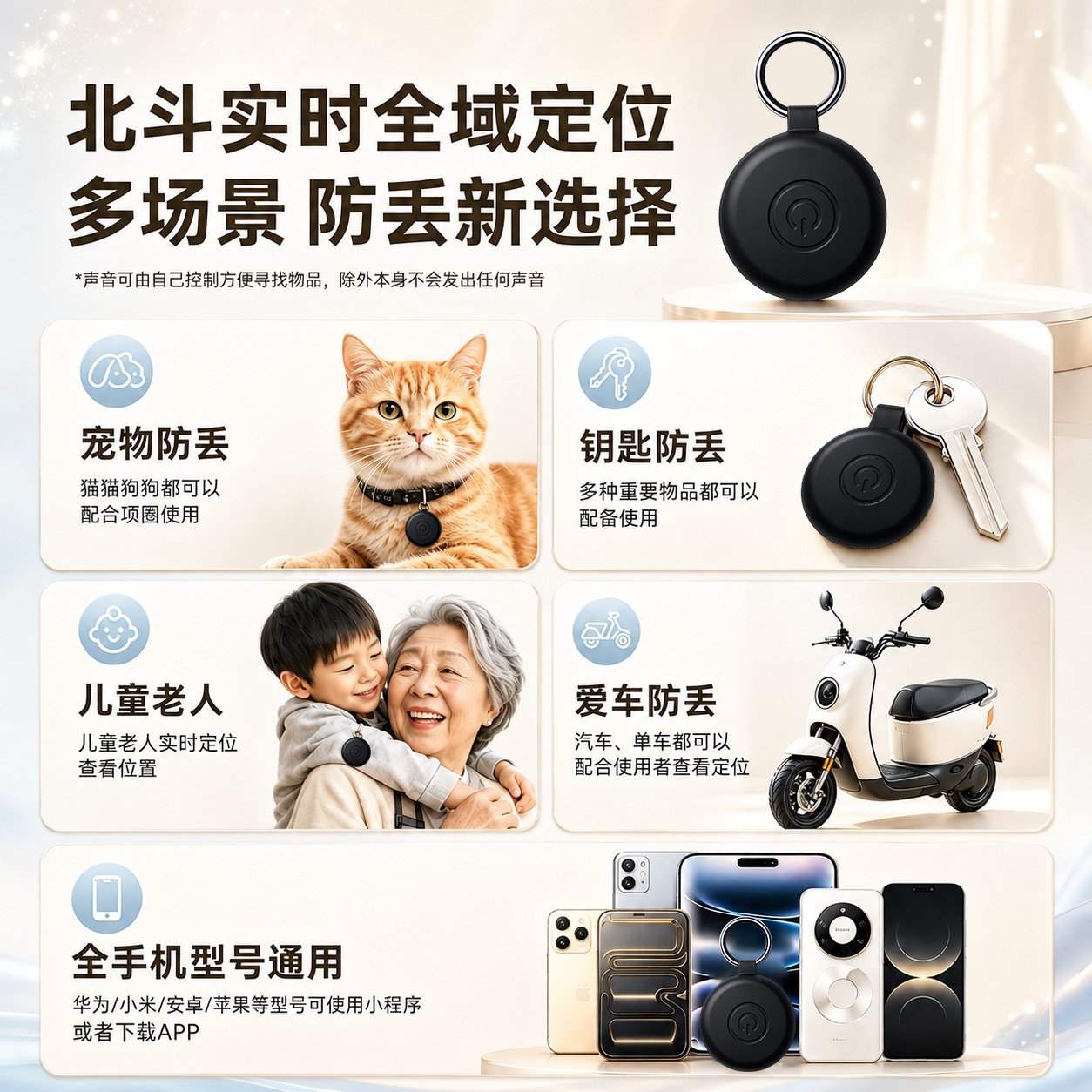 Customized Beidou 5G+ Precision Locator, Round Anti-Loss Tracker for Keys, Pets, Children, Elderly, and Car Use