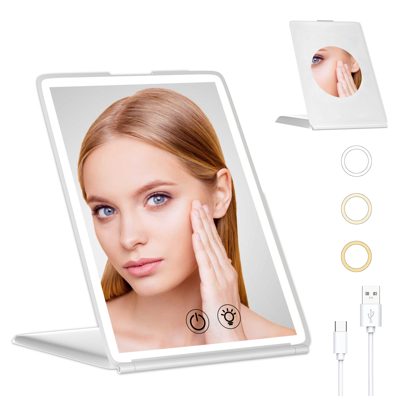 Cross-border mirror LED makeup mirror folding 3 magnification smart makeup mirror plastic wholesale direct selling hair beauty mirror