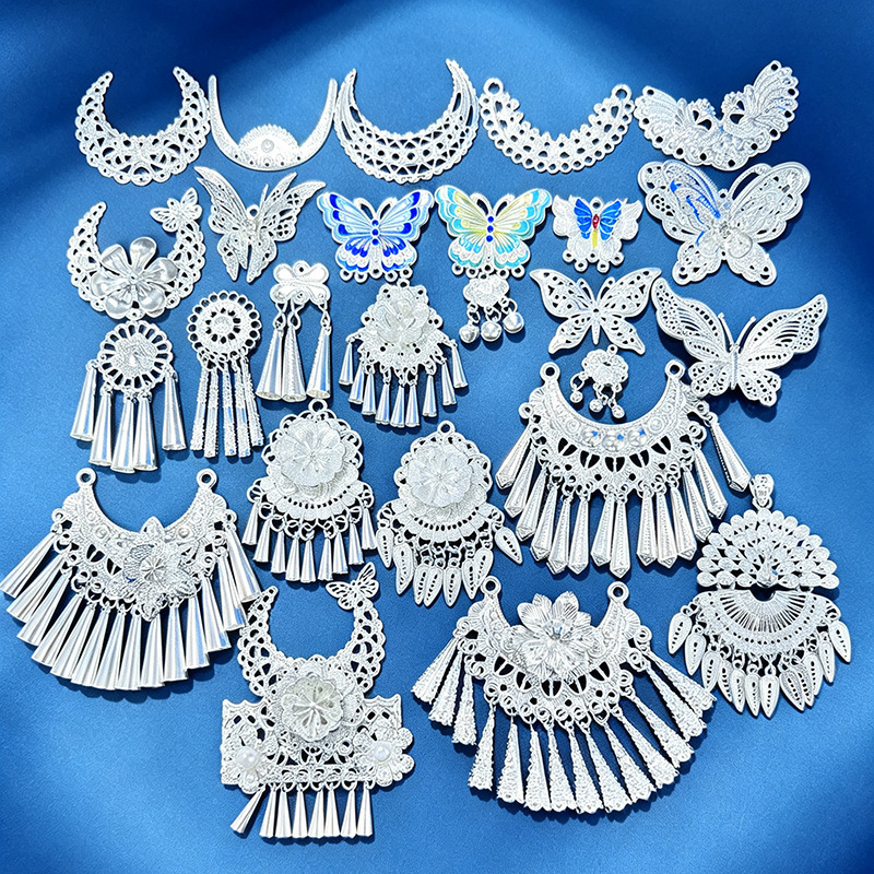 Guizhou Potato Cat Doll DIY Accessories Souvenir Silver Hair Crown Miao Ethnic Hat Butterfly Horn Headwear Cap
