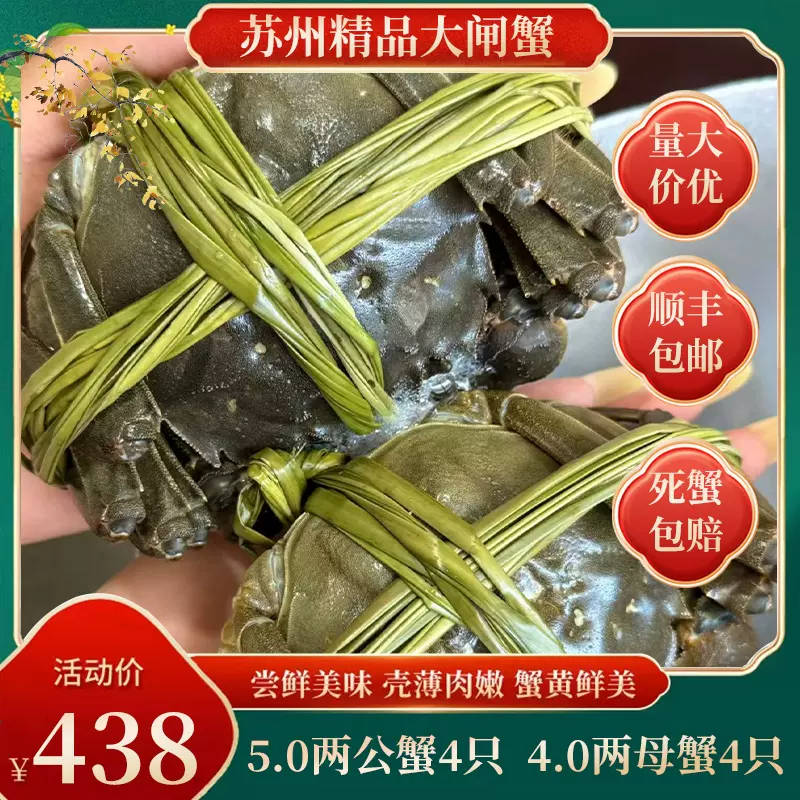 苏州精品鲜活大闸蟹5.0两公蟹4只+4.0两母蟹4只8只装