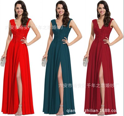 Ladies V-neck Bridesmaid Dresses Lace APPLIQUE Font Chiffon Dress have more cash than can be accounted for Official full dress Paige Split ends Show thin full dress