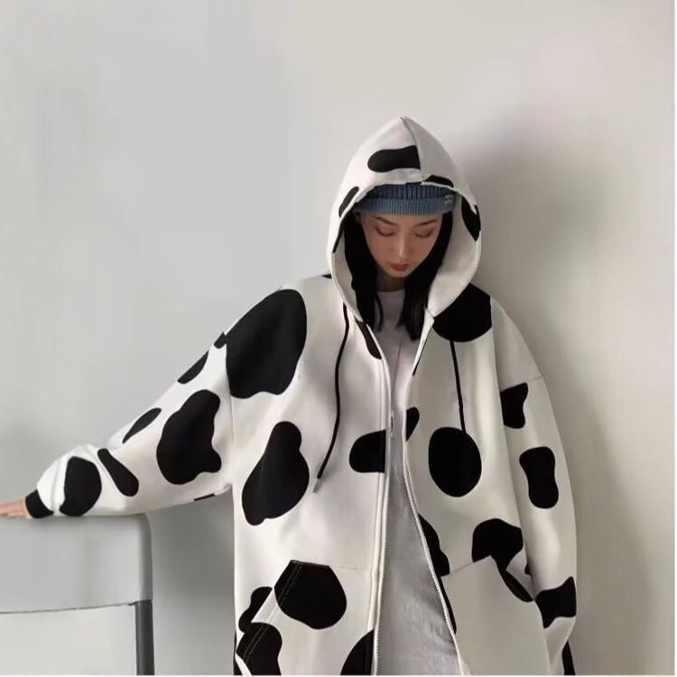 Cross-Border 2 Cow Print Hooded Sweatshirt for Men and Women 2022 Early Spring Hooded Sweatshirt with Lazy Long-Sleeved Cardigan Cross-Border 2 Cow Print Hooded Sweatshirt for Men and Women 2022 Early Spring Hooded Sweatshirt with Lazy Long-Sleeved Cardigan
