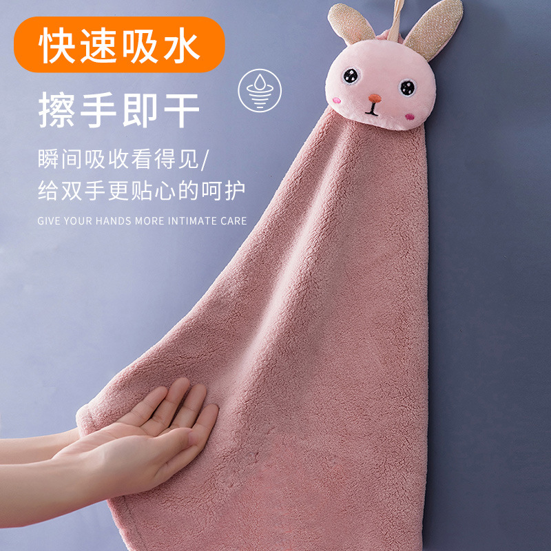 Hand Towel Coral Fleece Kitchen Thick Absorbent Quick Dry Towel Bathroom Cartoon Cute Large Cleaning Cloth