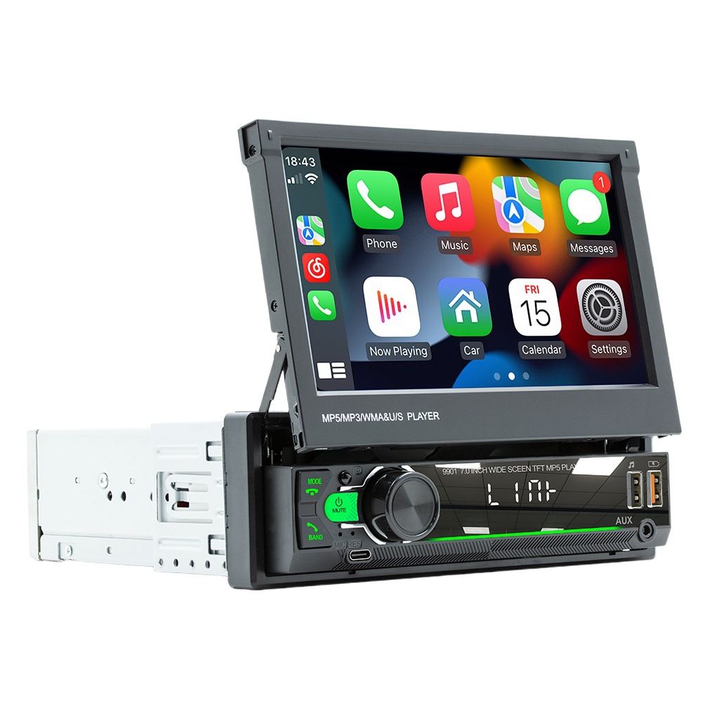 7 pulgadas monohusillo pantalla telescópica coche MP5 revertir imagen Bluetooth manos libres radio inalámbrico carplay