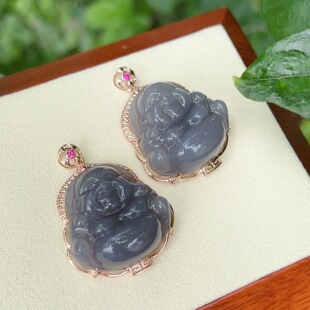 Fubei Diamond Jewelry [18K Gold Inlaid with Natural Hetian Smoke Purple Buddha Pendant] the Size of the Loose Stone Is about 30*30mm