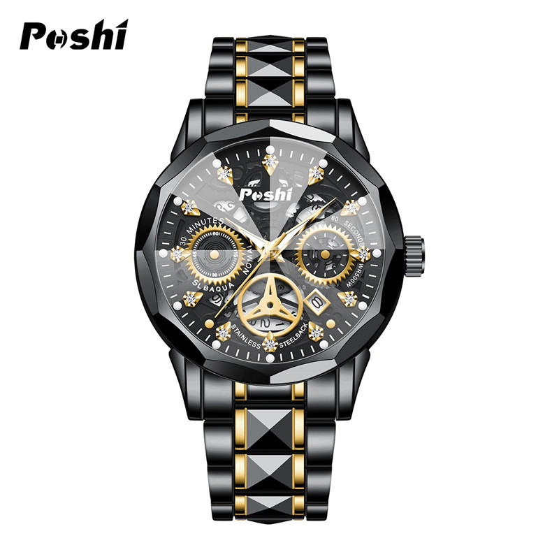 Relojes para hombres de marca de moda, calendario automático, relojes para hombres de negocios, relojes para hombres huecos impermeables luminosos de cuarzo