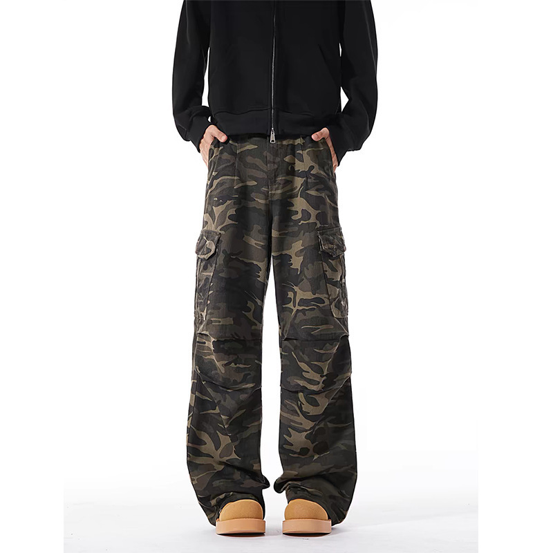 American Retro Camouflage Jeans, Autumn High Street Wide-Leg Cargo Pants, Large Size Loose Parachute Pants, Unisex American Retro Camouflage Jeans, Autumn High Street Wide-Leg Cargo Pants, Large Size Loose Parachute Pants, Unisex
