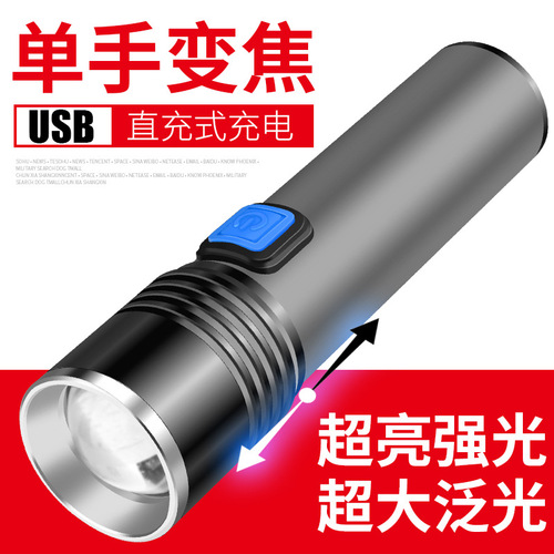 Bright LED Flashlight with USB Charging, Aluminum Alloy, Mini, Extendable, Zoom, UV Currency Checker, Cat Grass Fluorescent Detection