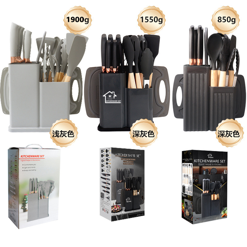 Cuchara de sopa de espátula de silicona Juego de 19 piezas Pala antiadherente Pala de silicona de calidad alimentaria Juego de combinación de utensilios de cocina de silicona al por mayor