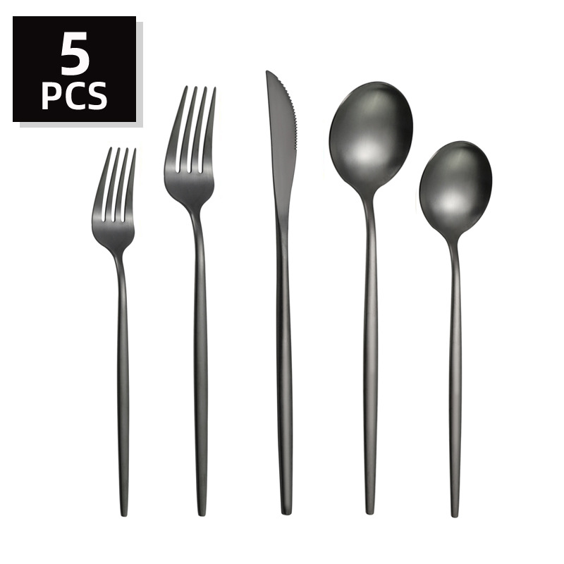 跨境貨源砂光薄款葡萄牙5件套 西式餐具套裝金色西餐牛排刀叉勺