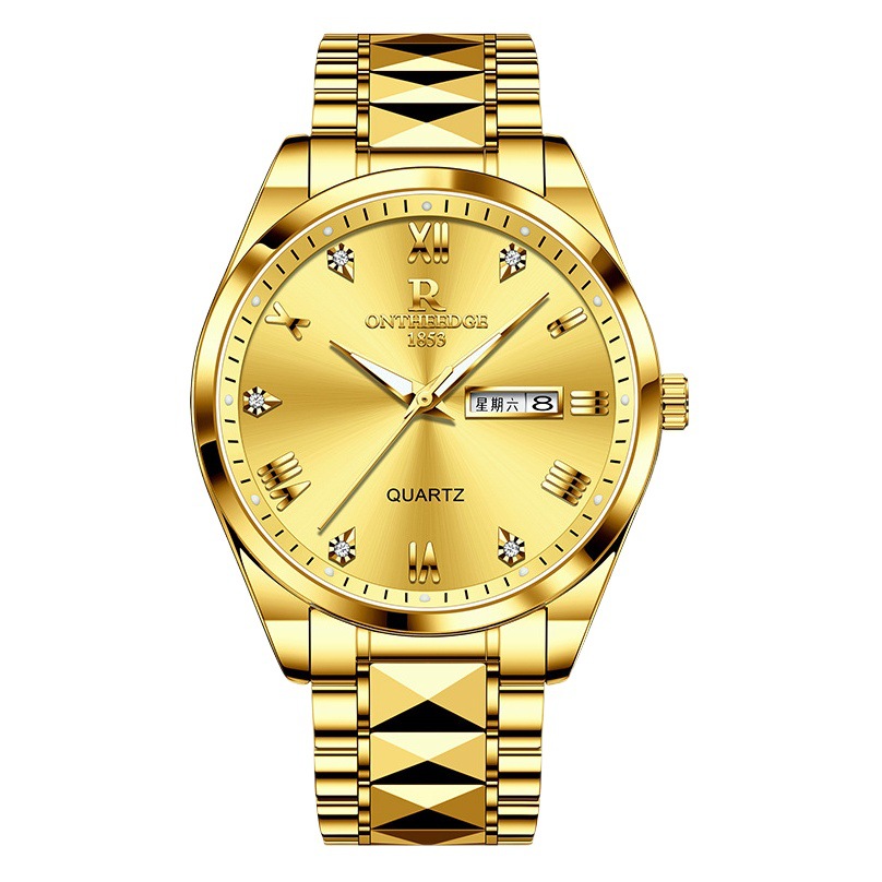 2026 Rui Zhi Yuan New Model Gold Swiss Luxury Men's Watch with Steel Band, High-End Waterproof Quartz Watch
