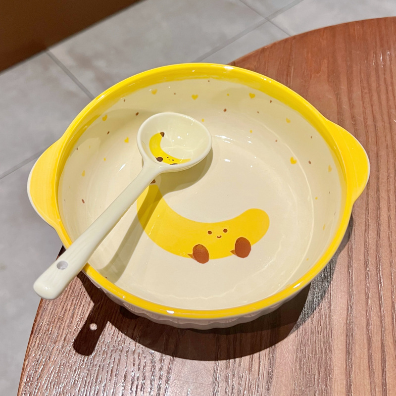 6-inch double-ear noodle bowl-yellow banana + exclusive spoon