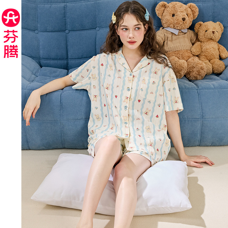 [Sleeping Cotton] Summer New Pajamas Women's Short-sleeved Shorts suit Sweet Cute Cartoon Plus Size Home Clothes
