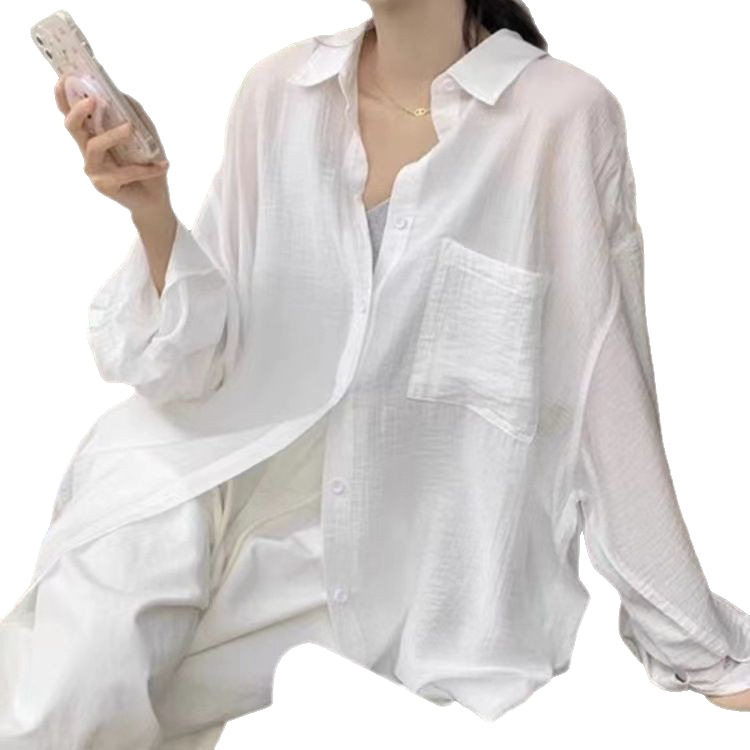 法式棉麻白色防晒衣衬衫女款夏季薄款外搭开衫宽松休闲亚麻上衣服|undefined