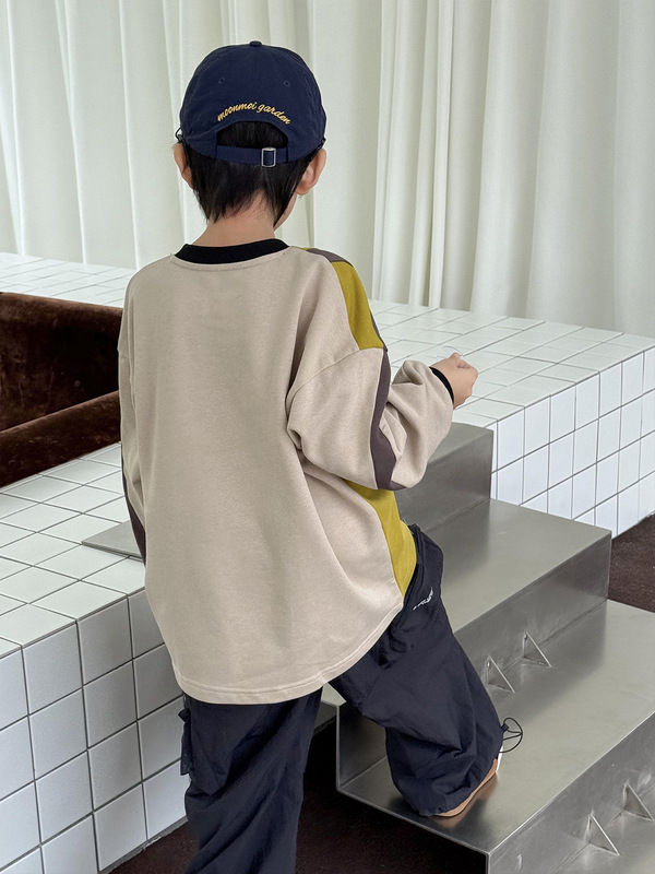 男童长袖卫衣秋装2025新款男孩帅气痞帅风童装拼色美式复古上衣|undefined