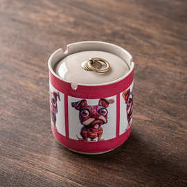 紫砂大号烟灰缸潮流防风复古家用客厅摆件防飞灰多功能办公室烟缸