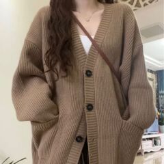 韓国スタイル V ネック怠惰なスタイルカーディガン 2025 新しい日本のシンプルなセーターの女性の春秋冬カジュアルルーズニットセーター