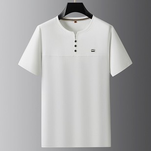 2025 Three-Button Casual Half-Sleeved T-Shirt Men's Plus Size Cotton Top Fat Summer New Style