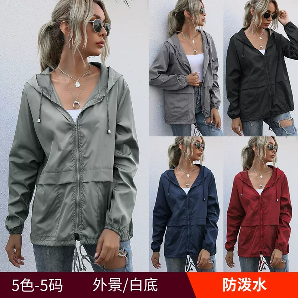 Cross-Border Women's Clothing Zip-Up Hoodie Outdoor Hiking Raincoat Jacket in Stock Casual Loose Fit Long Sleeve