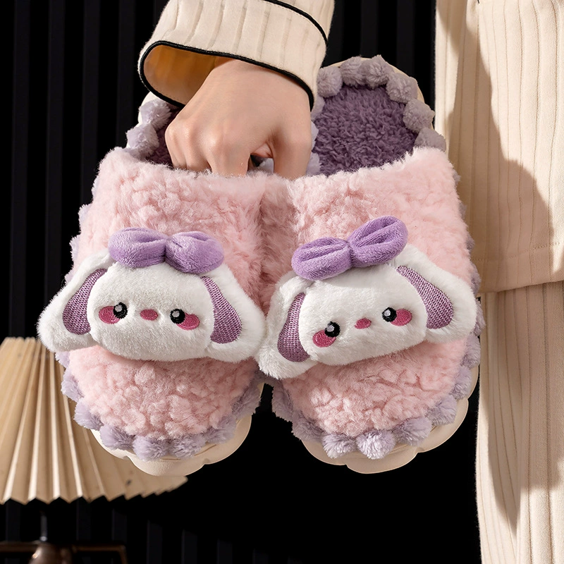 Хлопковые тапочки женская осень-зима 2024 новый милый мультфильм толстая подошва нескользящая домашняя обувь для дома