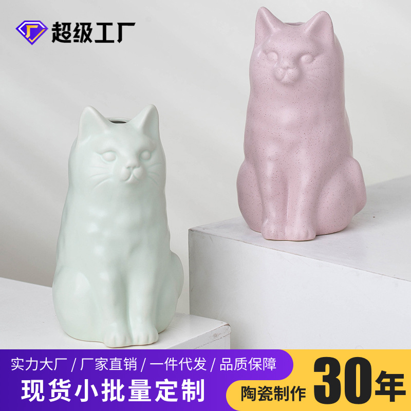 macaron gatos vasos de cerámica sala de estar oficina escritorio decoración de la habitación gatos ornamentos de flores