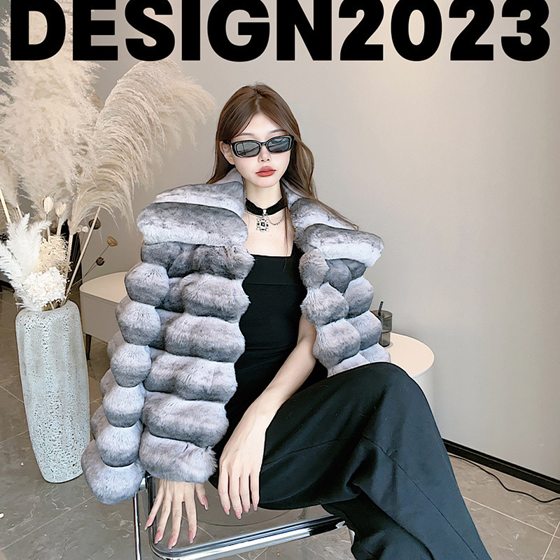 Haining 2023 Winter New Environmentally Friendly Totoro Fur Outwear Women's Short Fashion Contrasting Color Lapel Accessible Luxury Fur Outwear