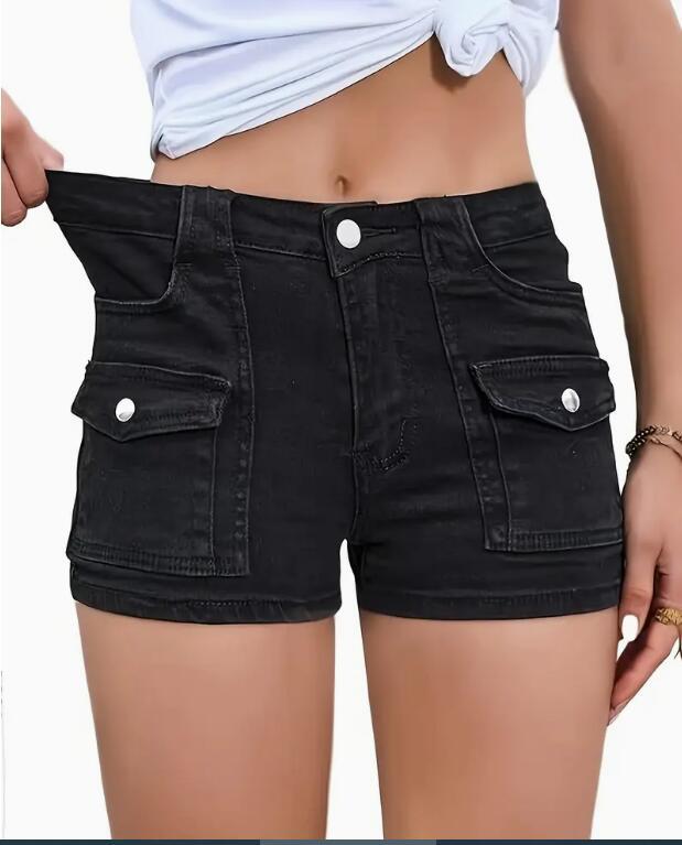 Women's Stretch Denim Shorts Solid Colour Street Style Shorts_voghion.com