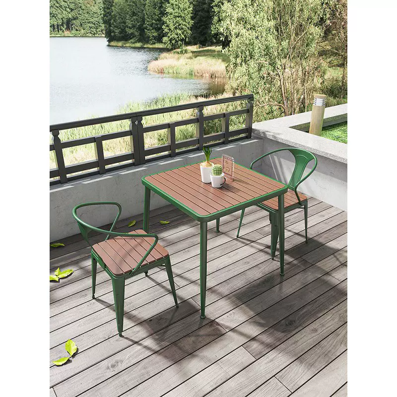 别墅户外露天庭院咖啡厅阳台四件套露台酒吧铁艺休闲塑木桌椅组合