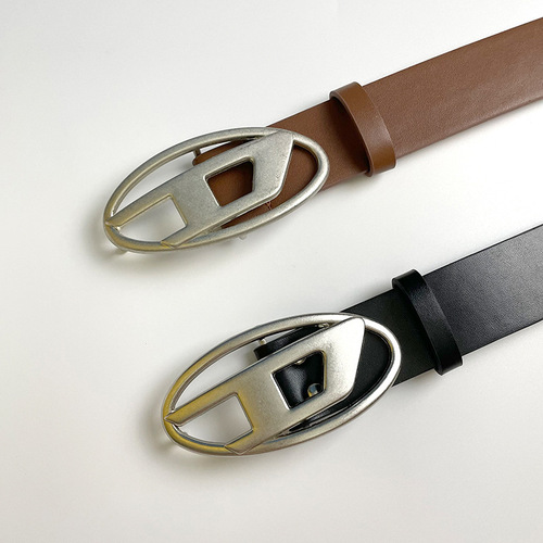 American retro silver buckle D letter belt men's versatile decorative dress jeans belt women's autumn and winter new style
