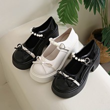 法式蝴蝶结珍珠小皮鞋2025夏季时尚百搭玛丽珍鞋一字扣粗跟乐福鞋