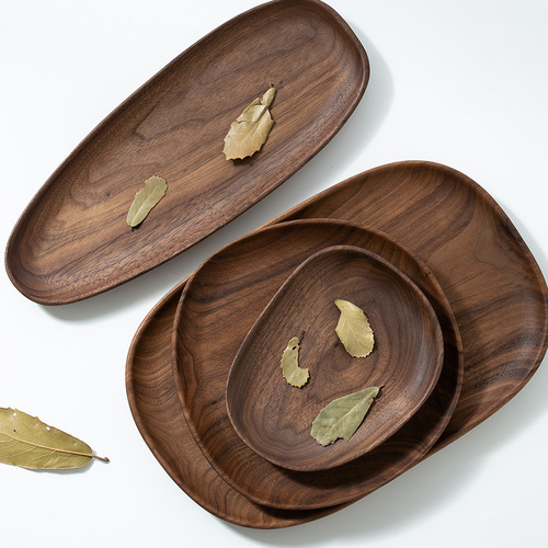 Black walnut tea tray solid wood round fruit tray dinner plate wooden tray solid wood new Chinese style personalized wooden tray