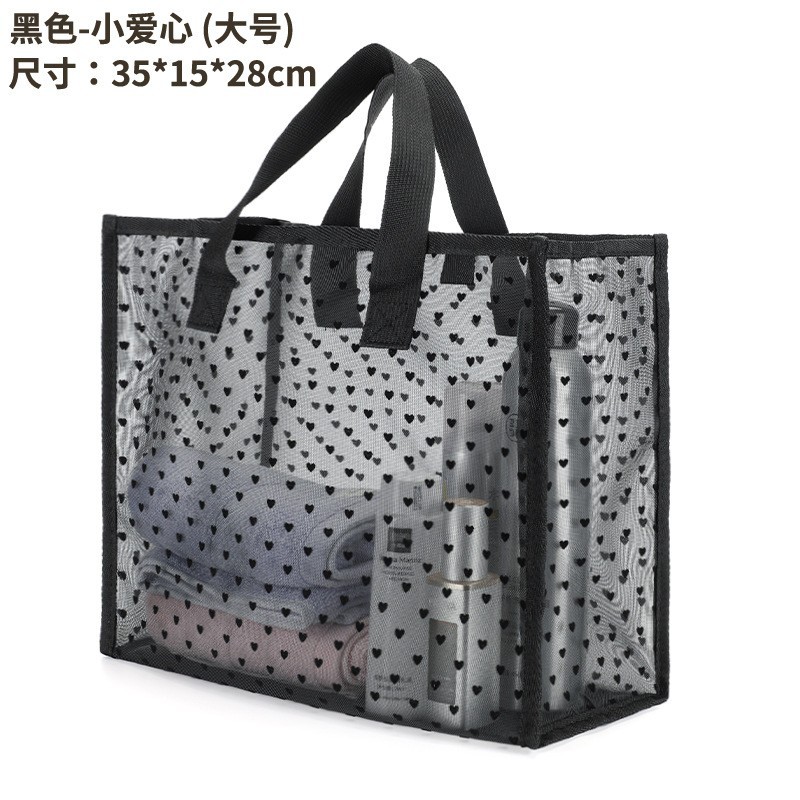 Bolsa de lavado de viaje portátil de alto valor facial bolsa de maquillaje amor bolsa de playa bolsa de almacenamiento de flocado bolsa de ropa hilo de malla transparente