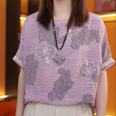 女性用半袖Tシャツ、ラウンドネックプルオーバー、薄手のトップス、2025年夏新作、女性用ゆったりお腹カバーボトムシャツ