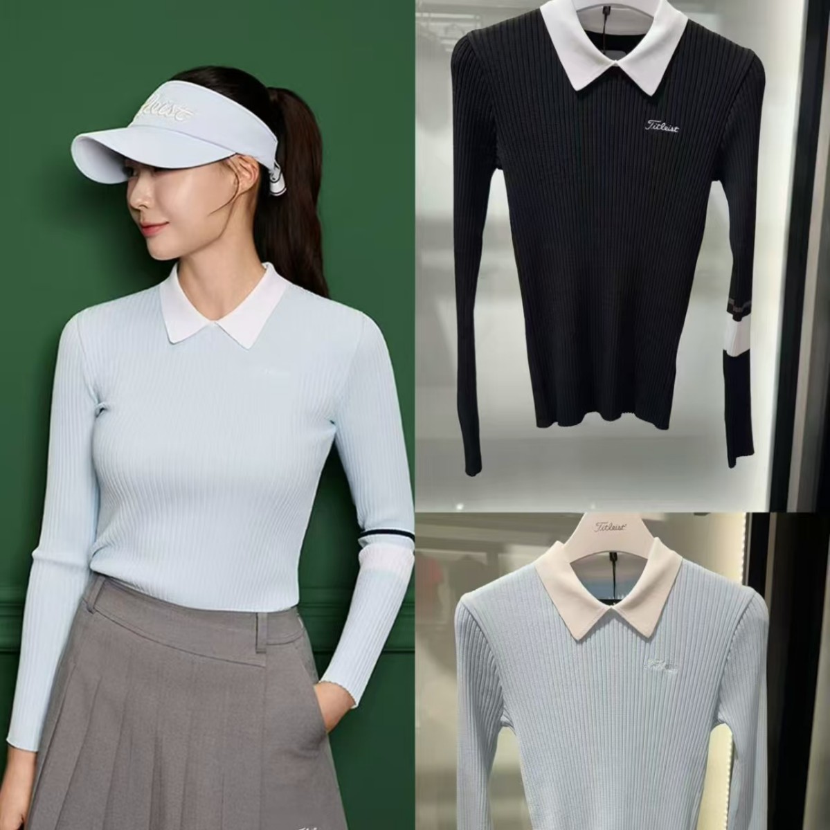 Golf Women's New Autumn and Winter Lapel Color-Blocked Long-Sleeved Knitted Sweater