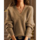 Foreign Trade Women's 2024 Autumn and Winter New Women's V-neck Solid Color Knitted Shirt Top Multicolor Base Shirt Pullover Sweater