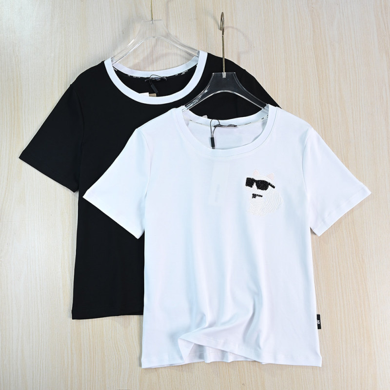 Siqi Women's Clothing 263/5 American-Style K-Style Sequined Cartoon Cat Cotton Round-Neck Slim-Fit Casual Short-Sleeve T-Shirt