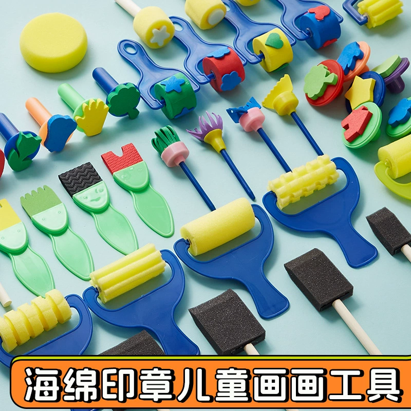 Губка печать пигмент топографический рисунок детский сад инструментальный набор круглый рисунок палка кисть акварельный рисунок для детей