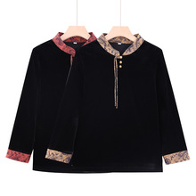 春季中老年新款金丝绒T恤妈妈秋冬打底宽松洋气中式复古上衣小衫