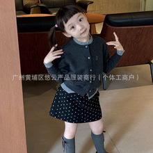 【现货】25秋冬新 miu系女童假两件秋季毛衣开衫毛呢加厚波点裙裤