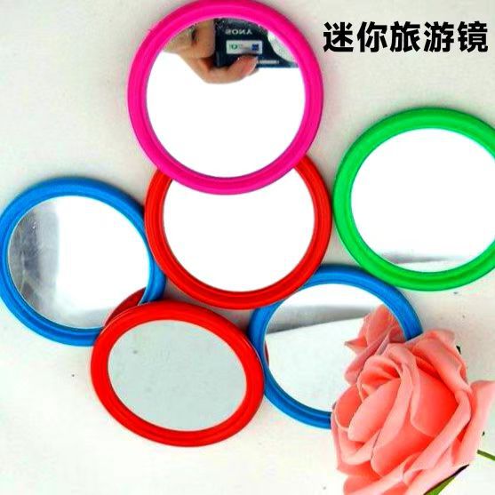 small size Round Plastic Makeup Mirror Mini Portable Girl's Dressing Round Mirror Distinctive Creative Portable Mirror