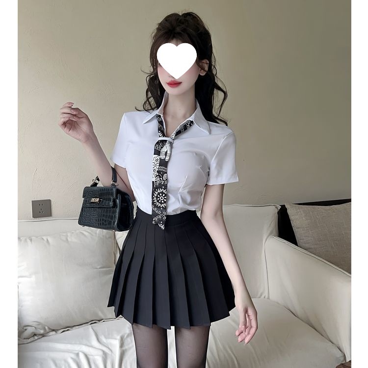 Uniform Preppy Style Suit Women's Summer New Jk Pleated Skirt Shirt Two-Piece Set Women's Pedicure Technician Work Clothes