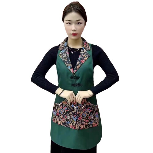 Retro double-sided vest, ethnic style, home kitchen, restaurant, high-value worksuit, waterproof and oil-proof hotel apron