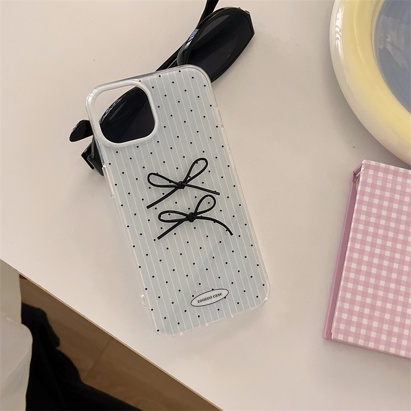 Lazo de lunares a rayas azul coreano IPhone15promax brillante 14pro funda para teléfono móvil uso 13/15