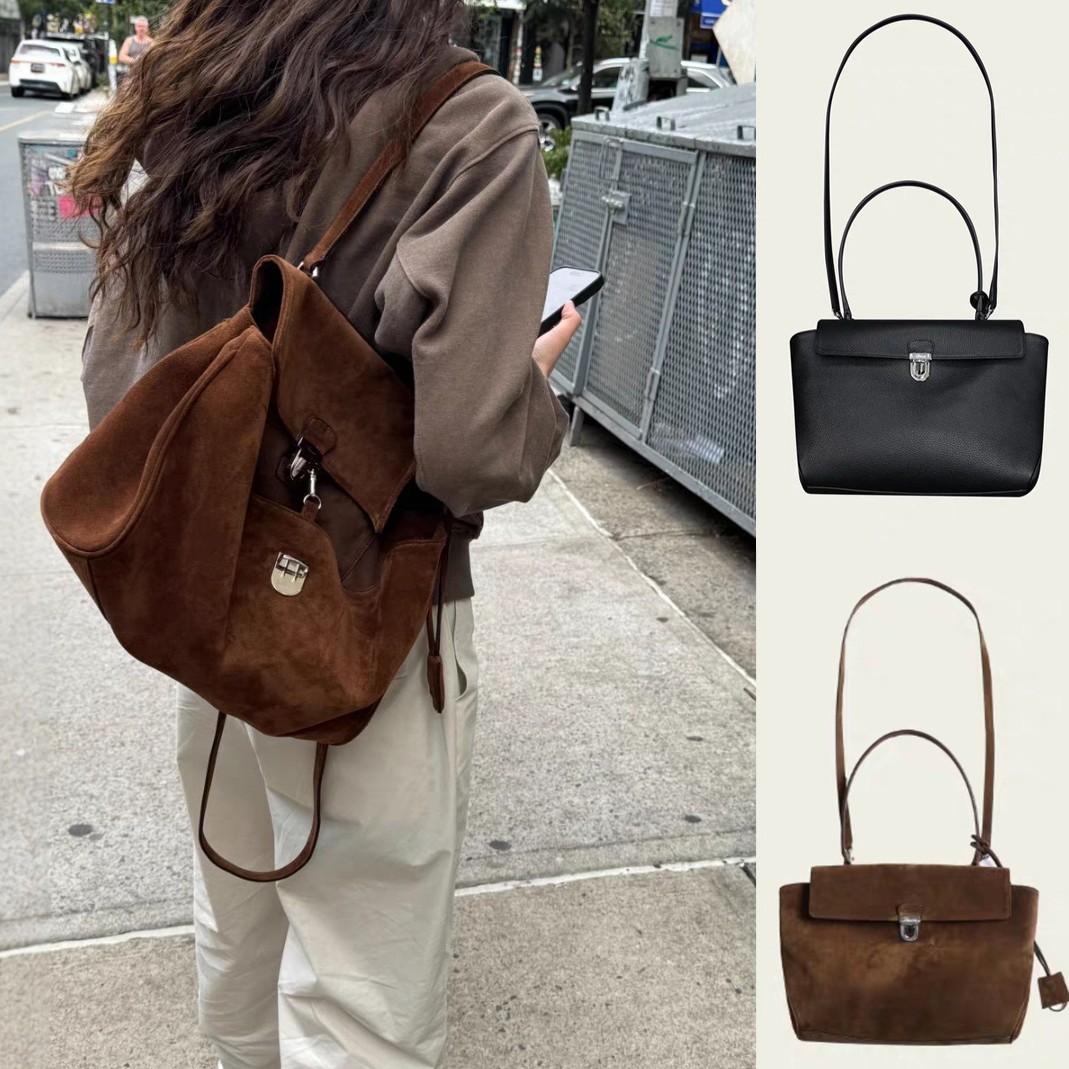 Korean ribbonb new mini retro shoulder bag with metal clasp, suede crossbody handbag for women, cross-border