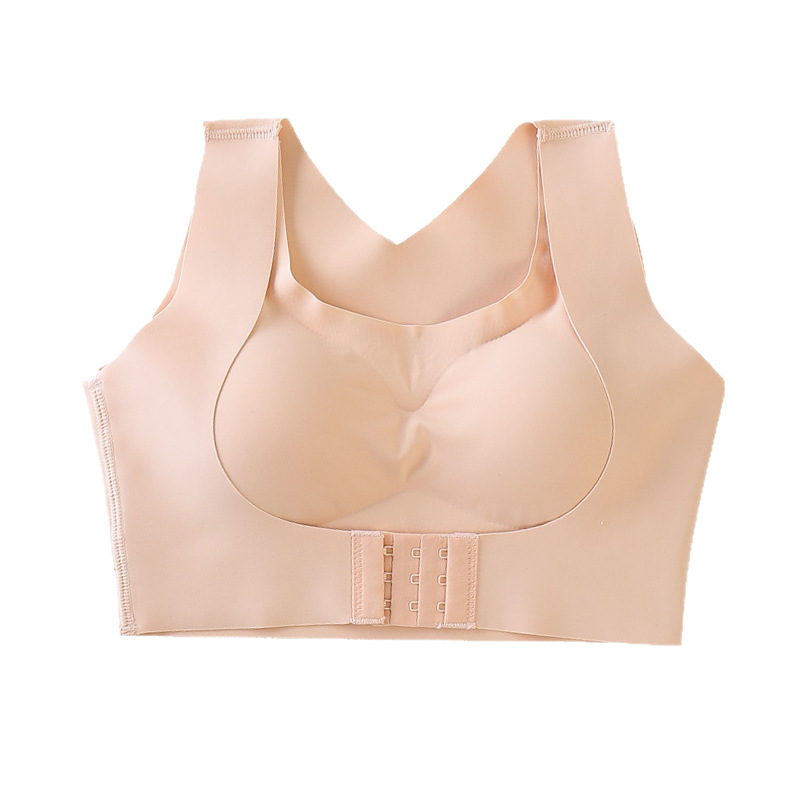 Sujetador dos en uno con hebilla frontal de doble capa, corrector de postura, sujetador moldeador y reductor para mujer, sin aros, transpirable y ligero.