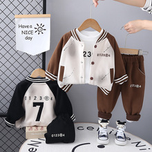 宝宝春装套装洋气1一4周岁男童春秋季数字棒球服三件套婴儿童小孩