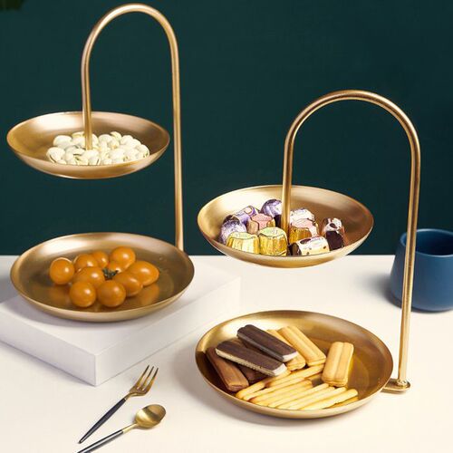 Double-layer candy plate with a luxurious front desk, multi-layer high-end minimalist style, Instagram-style living room fruit plate and snack tray