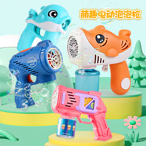 Children's toy handheld bubble blowing gun five-hole with light music internet celebrity cartoon electric bubble machine street stall wholesale