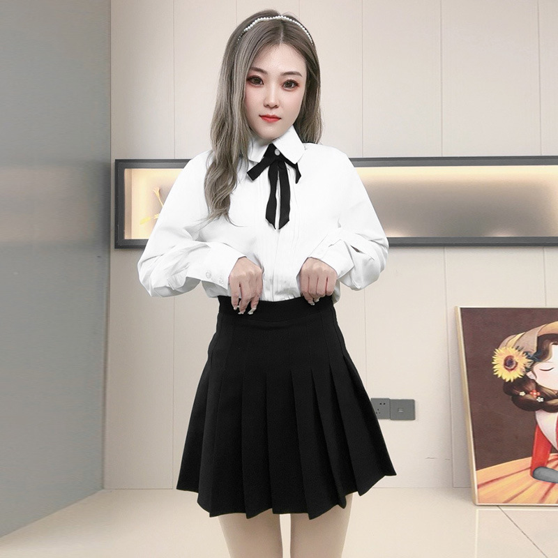 여성 하이웨스트 주름 플리츠 스커트 정장 원단 A라인 교복풍 빅사이즈 미